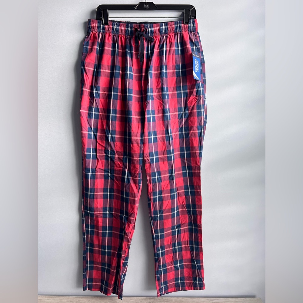 Nautica Men's Red Cotton Plaid Pajama Pants Size Large